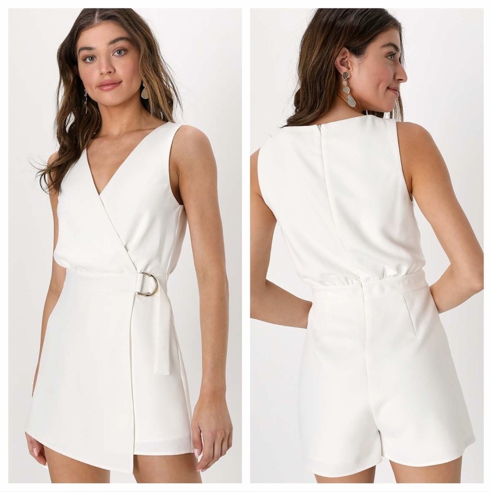Lulus Rooftop Bar White Sleeveless Faux-Wrap Belted Skort
Romper